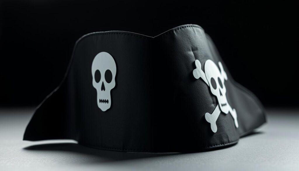 Gotowy kapelusz pirata z papieru z czaszką i piszczelami