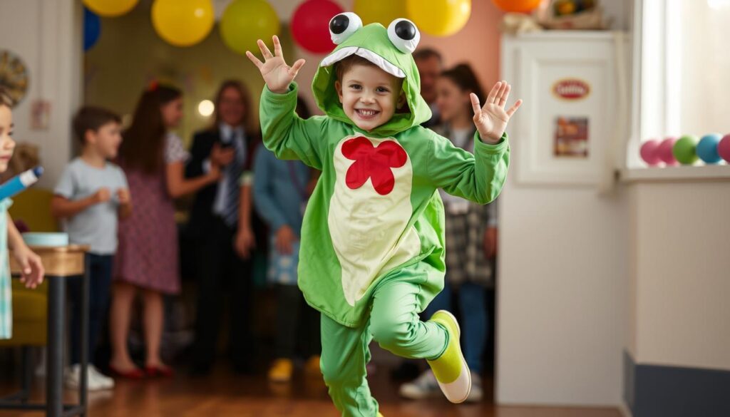 Gotowy strój żaby w użyciu podczas zabawy lub przedstawienia