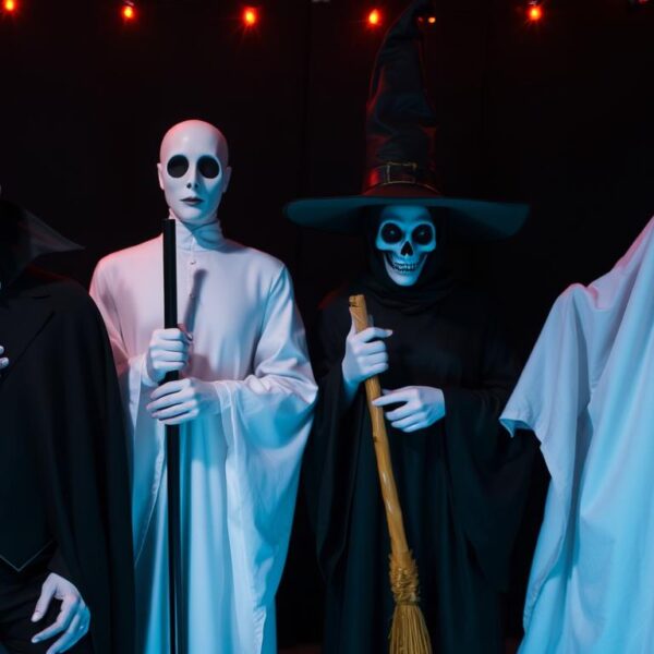 Klasyczne straszne przebrania na Halloween, w tym wampir, czarownica i duch za kogo się przebrać na halloween