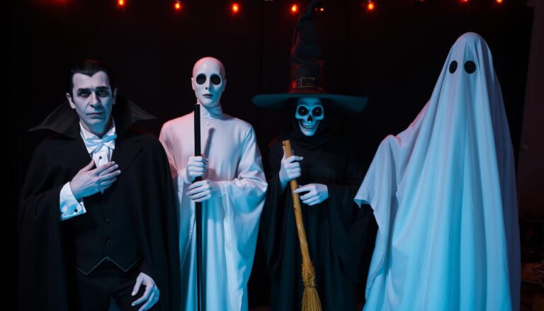 Klasyczne straszne przebrania na Halloween, w tym wampir, czarownica i duch za kogo się przebrać na halloween