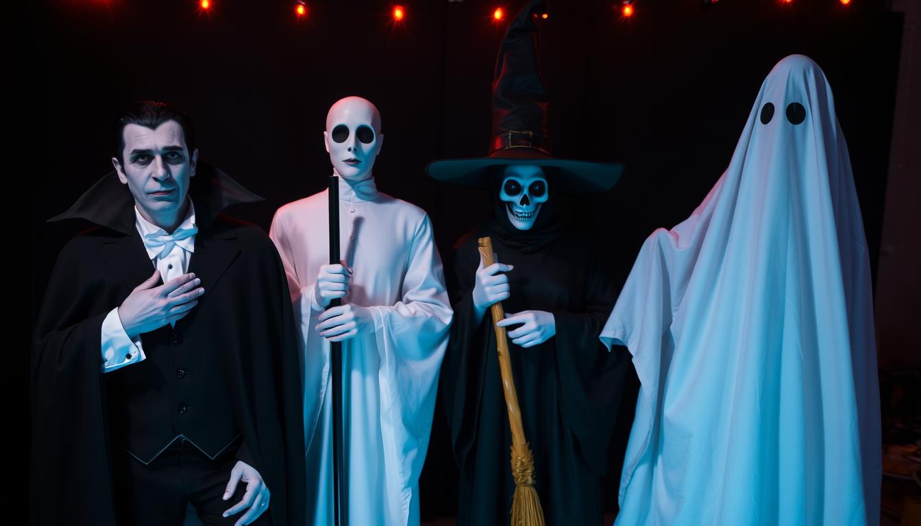Klasyczne straszne przebrania na Halloween, w tym wampir, czarownica i duch za kogo się przebrać na halloween