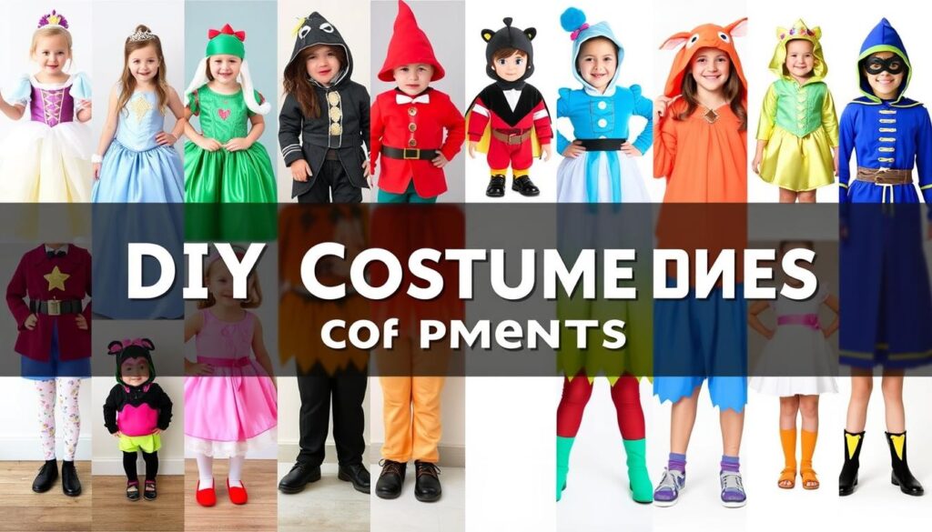 Kolaż różnych strojów postaci z bajek jako inspiracja dla rodziców