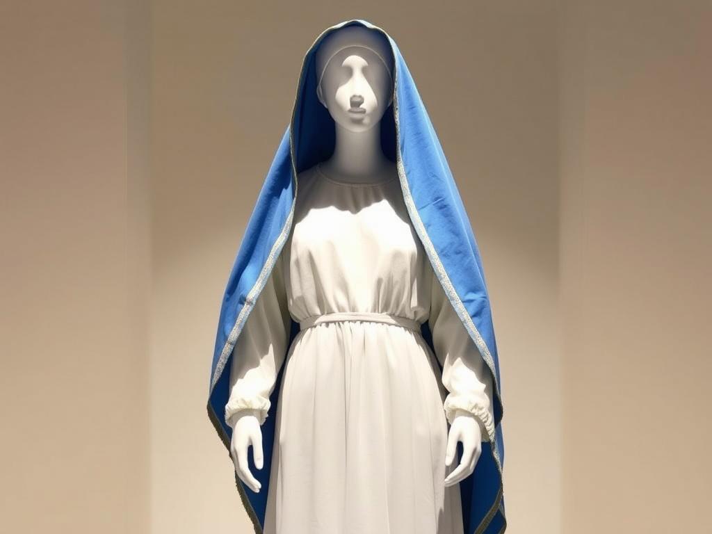 Kompletny strój Matki Boskiej z białą suknią i niebieskim welonem