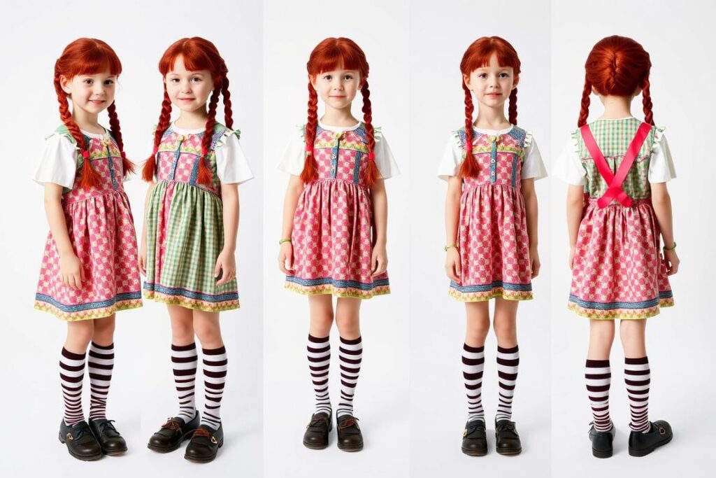 Kompletny strój Pipi Pończoszanki - wszystkie elementy razem