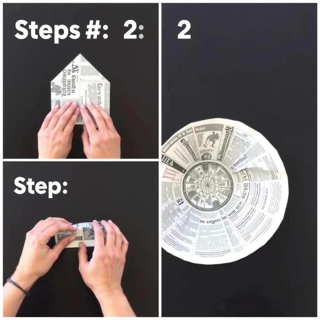 Krok 1-2 składania kapelusza z gazety