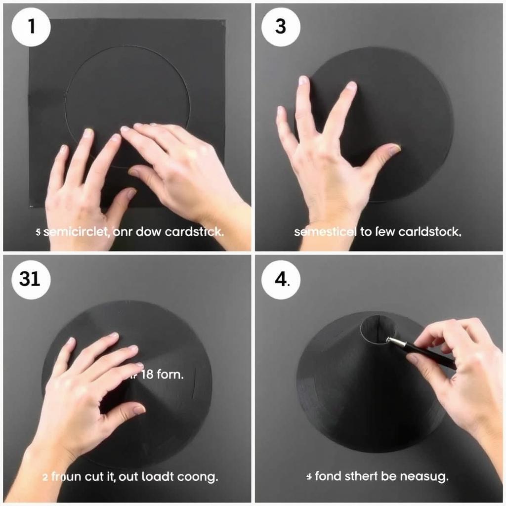 Krok 1-4 formowania stożka kapelusza czarownicy