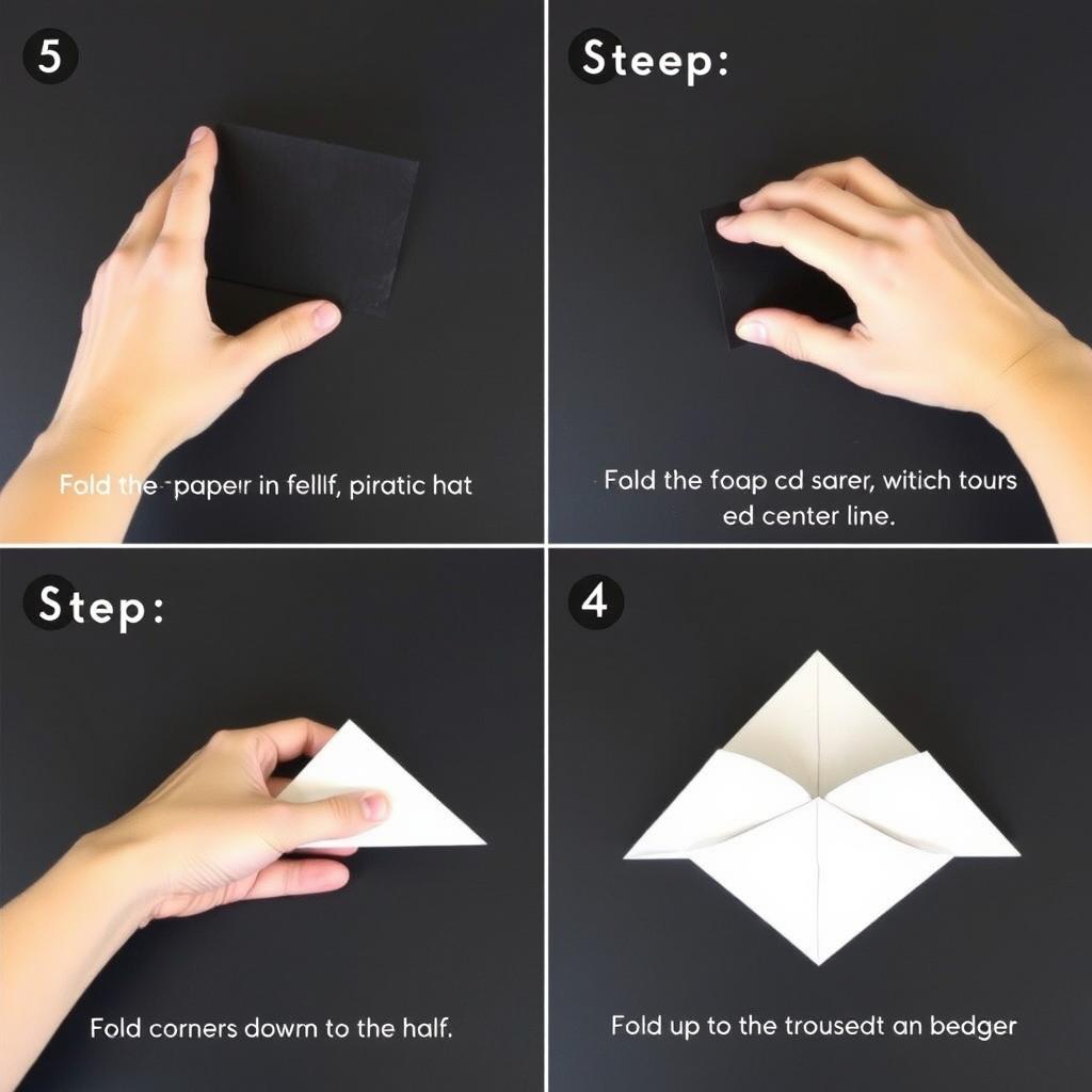 Krok 1-4 składania kapelusza pirata z papieru