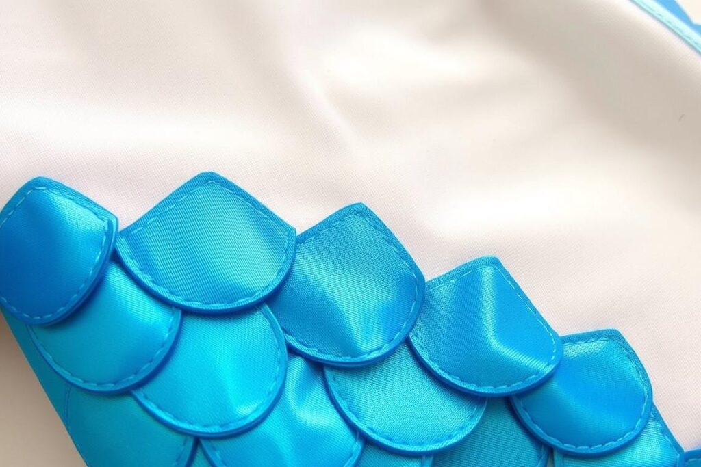 Łuski z materiału przyszyte do bazowego stroju rybki