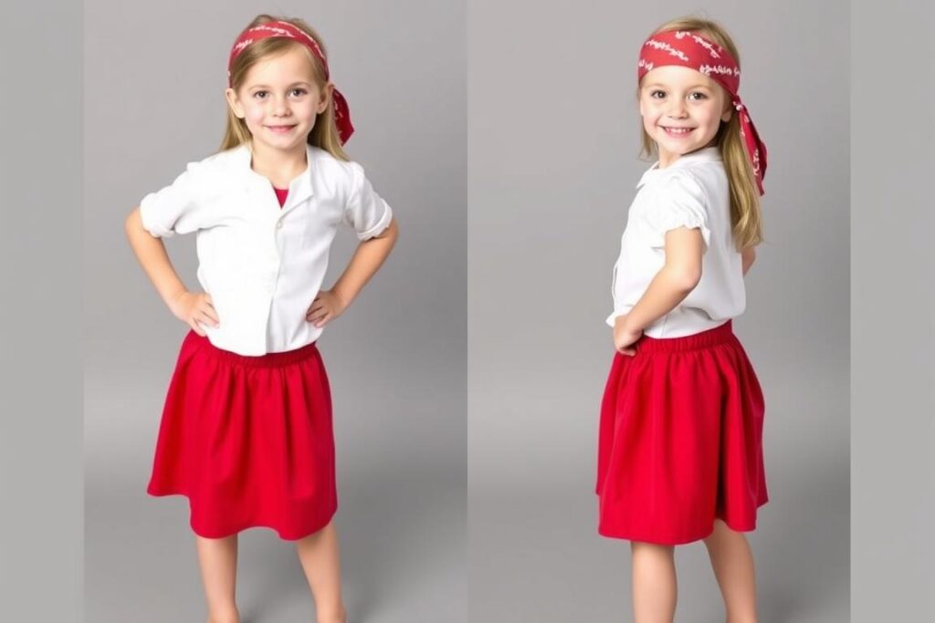 Mała dziewczynka w prostym stroju piratki odpowiednim dla przedszkolaka