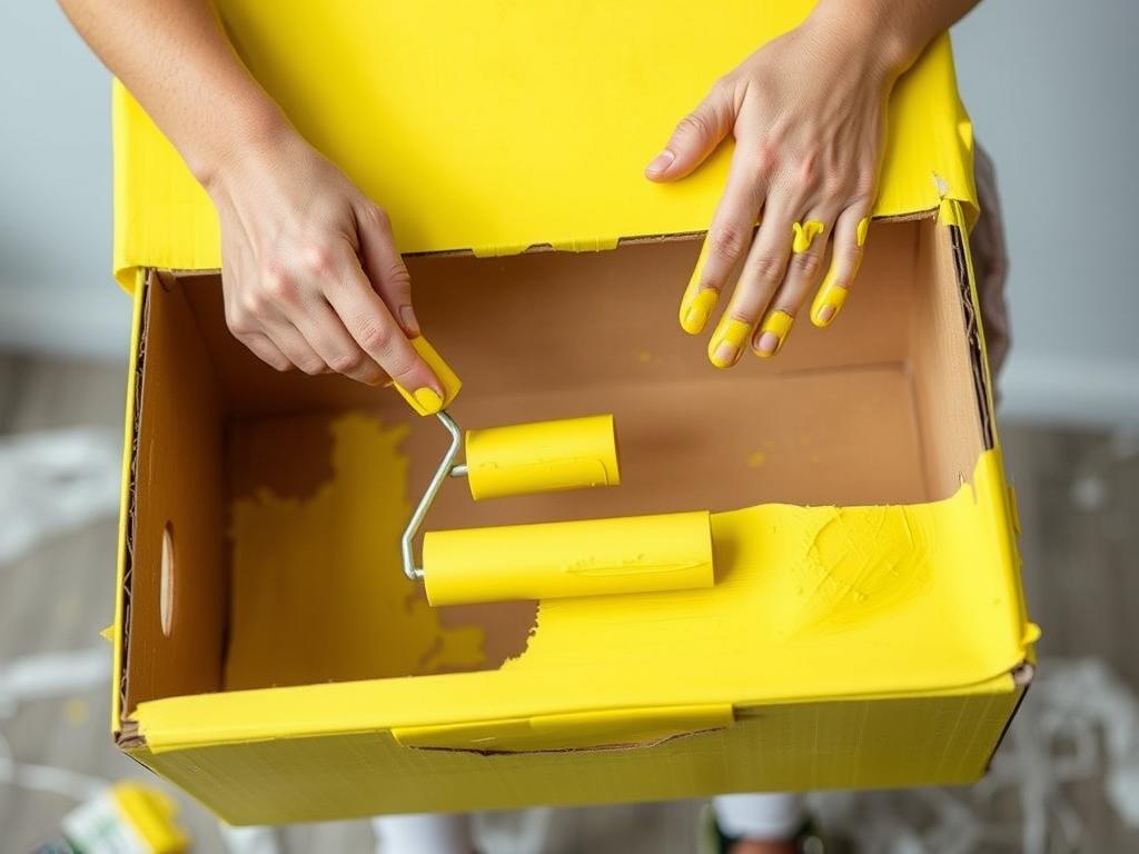 Malowanie kartonu na żółto do stroju SpongeBoba