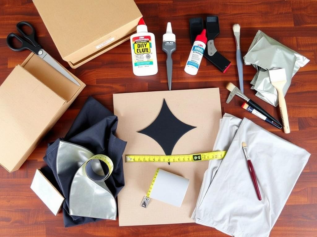 Materiały potrzebne do wykonania stroju rycerza samemu - karton, nożyczki, klej, farby i tkaniny