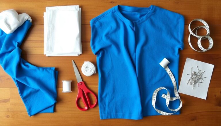 Materiały potrzebne do wykonania stroju smerfa jak zrobić: niebieska tkanina, biały materiał, filc, nożyczki i inne akcesoria krawieckie