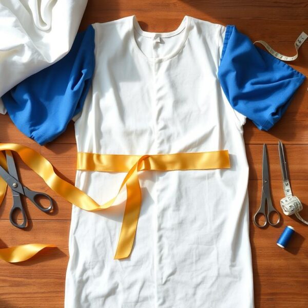 Materiały potrzebne do wykonania stroju świętej rozłożone na stole