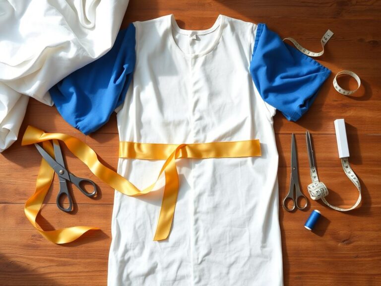 Materiały potrzebne do wykonania stroju świętej rozłożone na stole