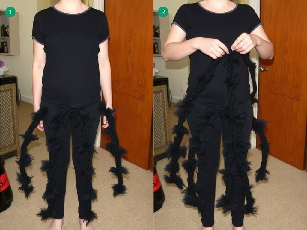 Osoba pokazująca jak zrobić strój pająka krok po kroku