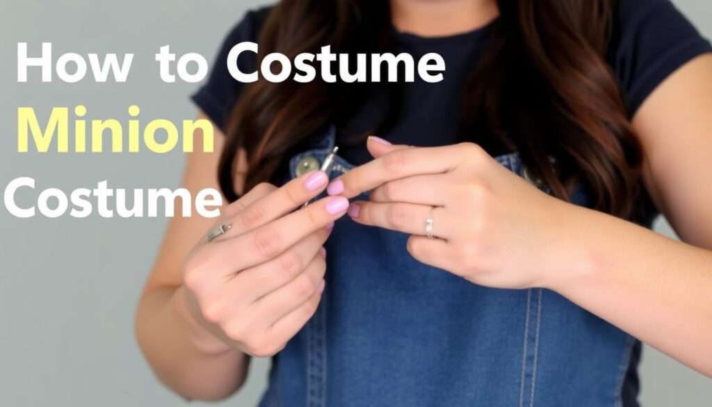 Osoba pokazująca praktyczne triki przy tworzeniu stroju minionka