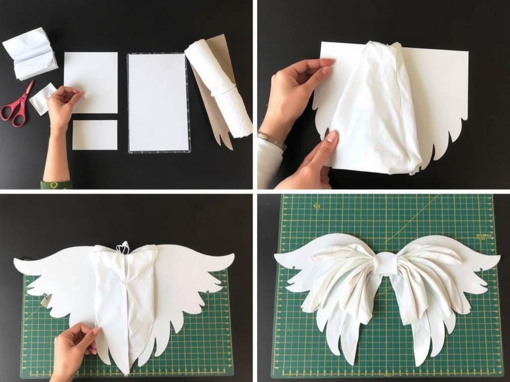 Proces tworzenia skrzydeł anioła z kartonu i białego materiału