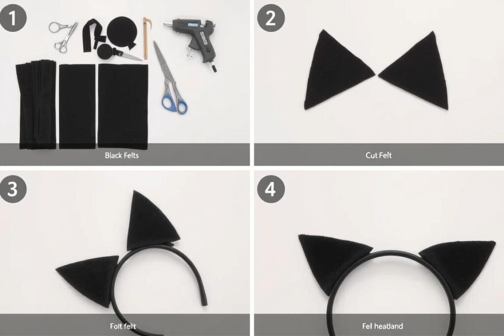 Proces tworzenia uszu kota z filcu i opaski do włosów