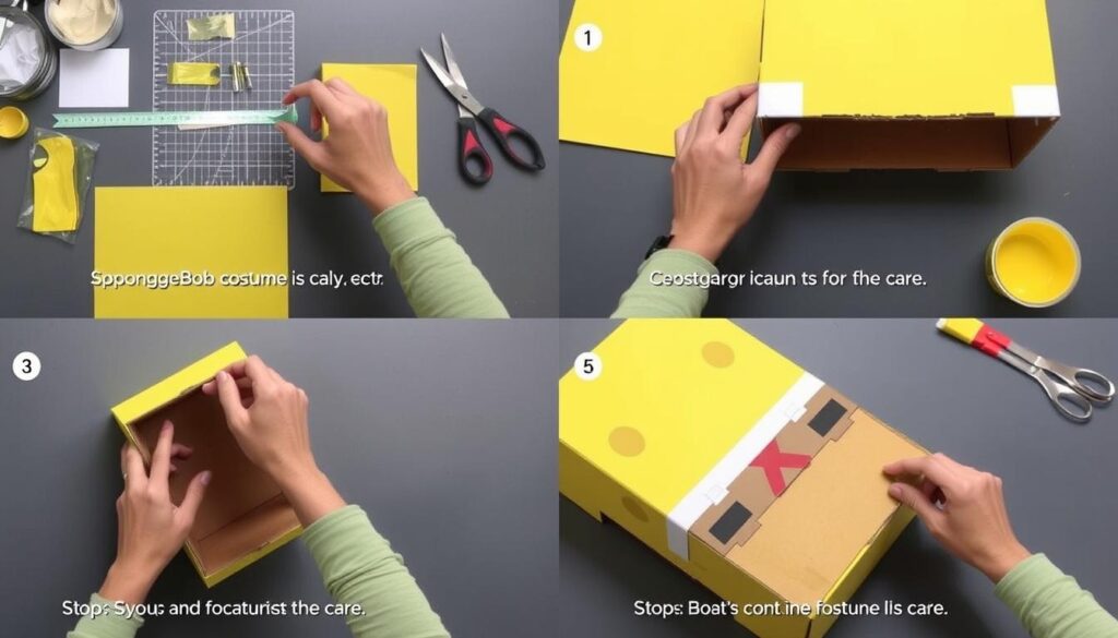 Proces wycinania i składania kartonu na strój SpongeBoba