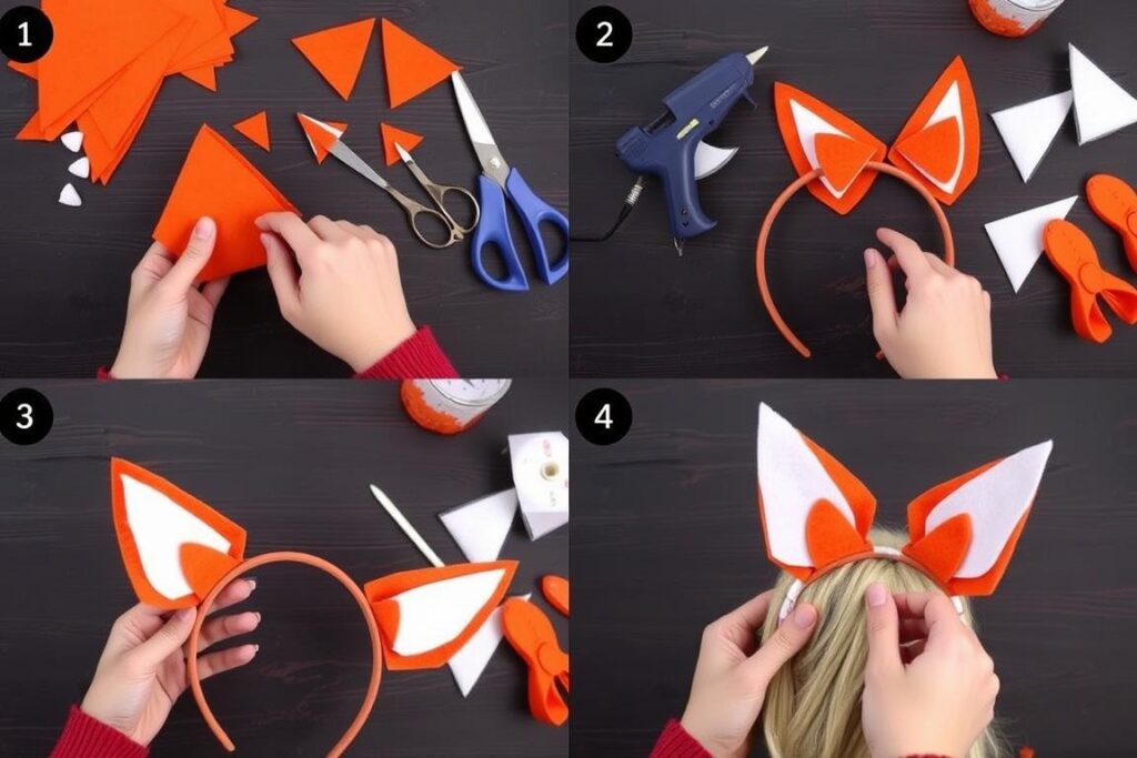 Proces wykonywania uszu liska z filcu