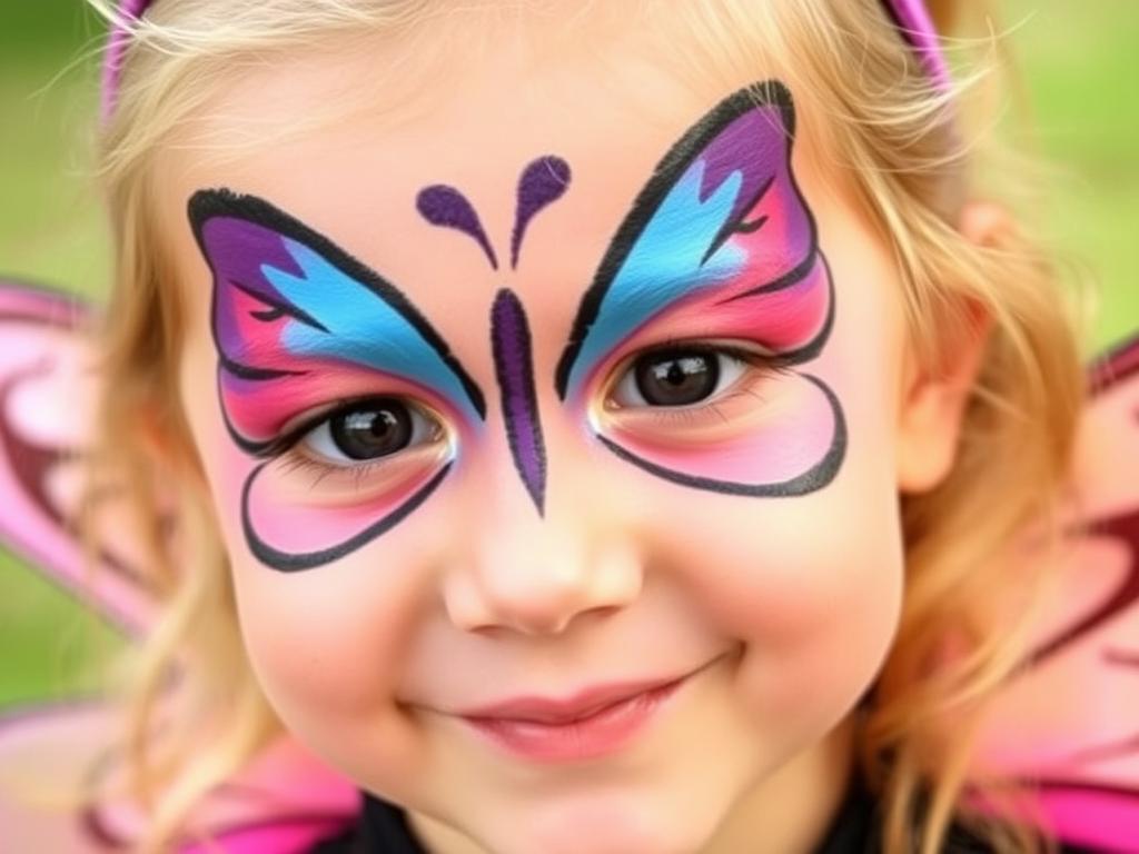 Przykład makijażu twarzy z motywem motyla dla dziecka