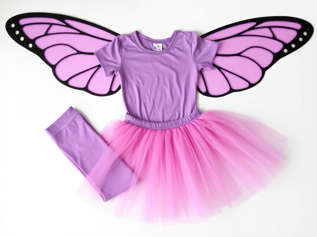 Przykładowa baza stroju motyla: kolorowa koszulka, legginsy i spódniczka