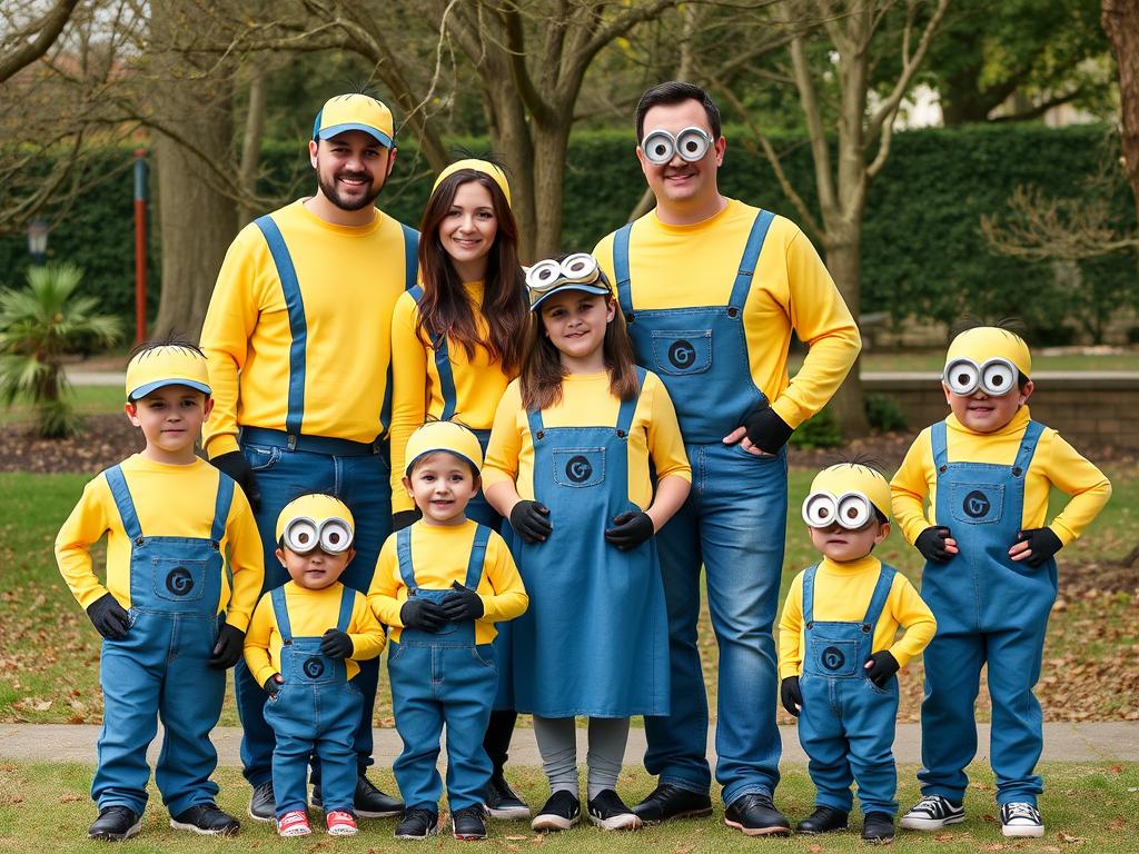 Rodzina w strojach minionków - różne wersje dla różnych grup wiekowych
