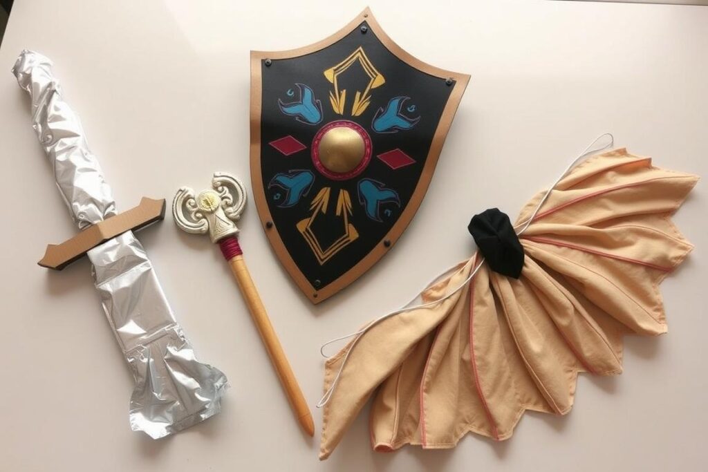 Różne rekwizyty do strojów karnawałowych dla dorosłych wykonane domowymi sposobami