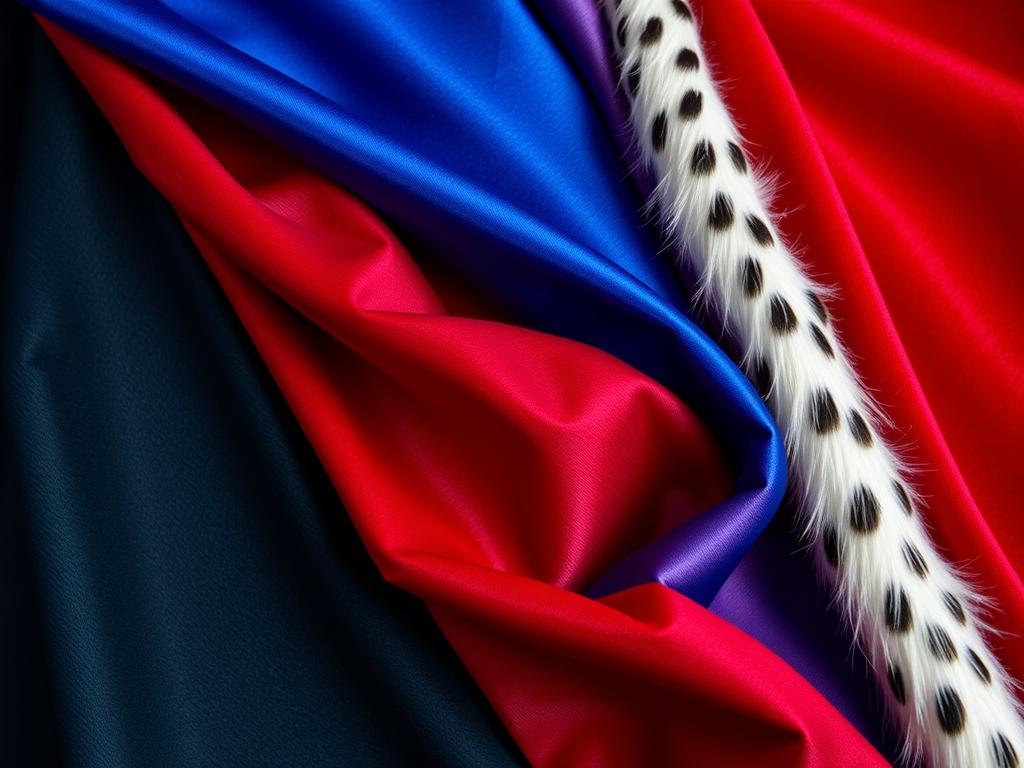 Różne rodzaje tkanin odpowiednich do wykonania peleryny króla
