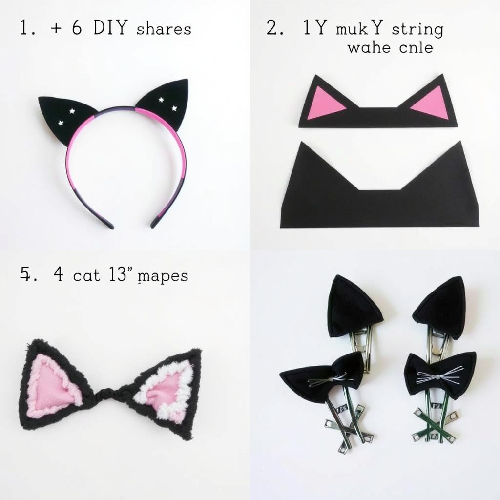 Różne rodzaje uszu kota - z filcu, papieru i materiału