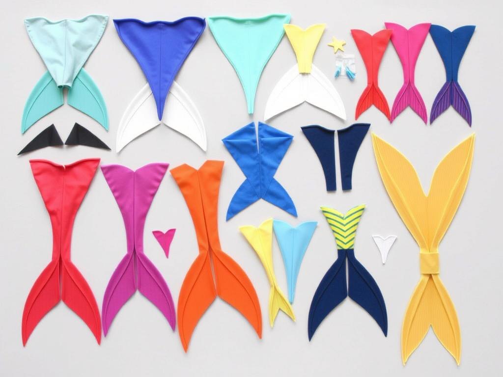 Różne typy płetw i ogonów do stroju rybki