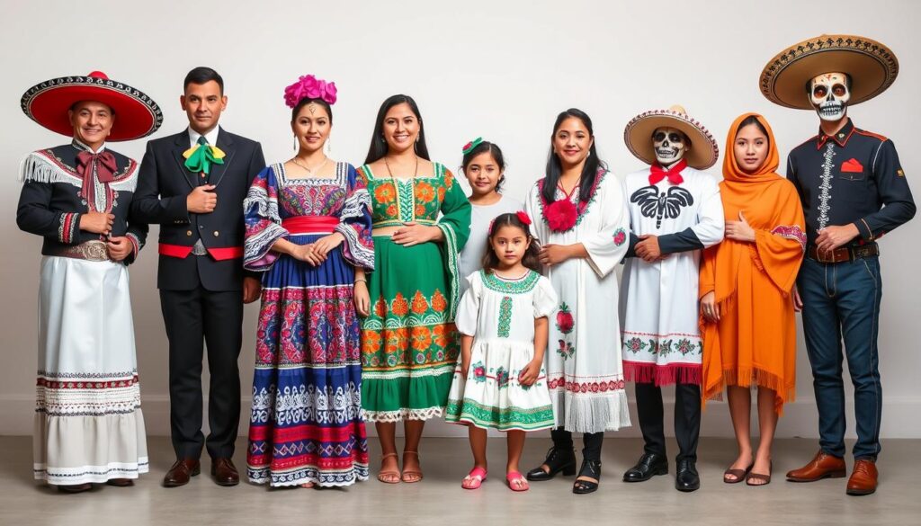 Różne warianty strojów meksykańskich dla dorosłych i dzieci