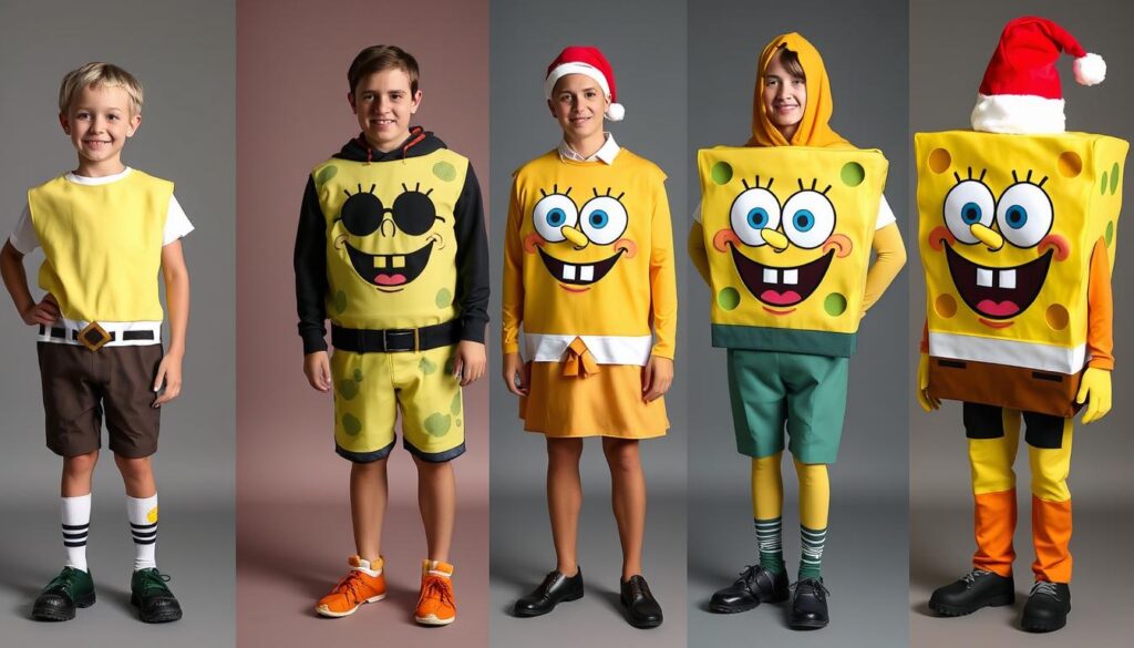 Różne warianty stroju SpongeBoba dla różnych okazji