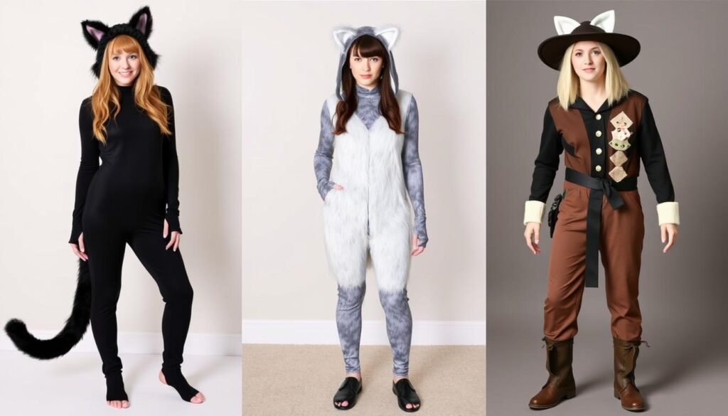 Różne warianty stroju kota - czarny kot, biały kot, Kot w Butach