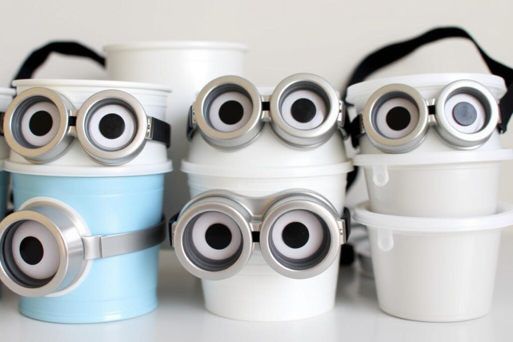 Różne wersje okularów minionka wykonane z różnych materiałów