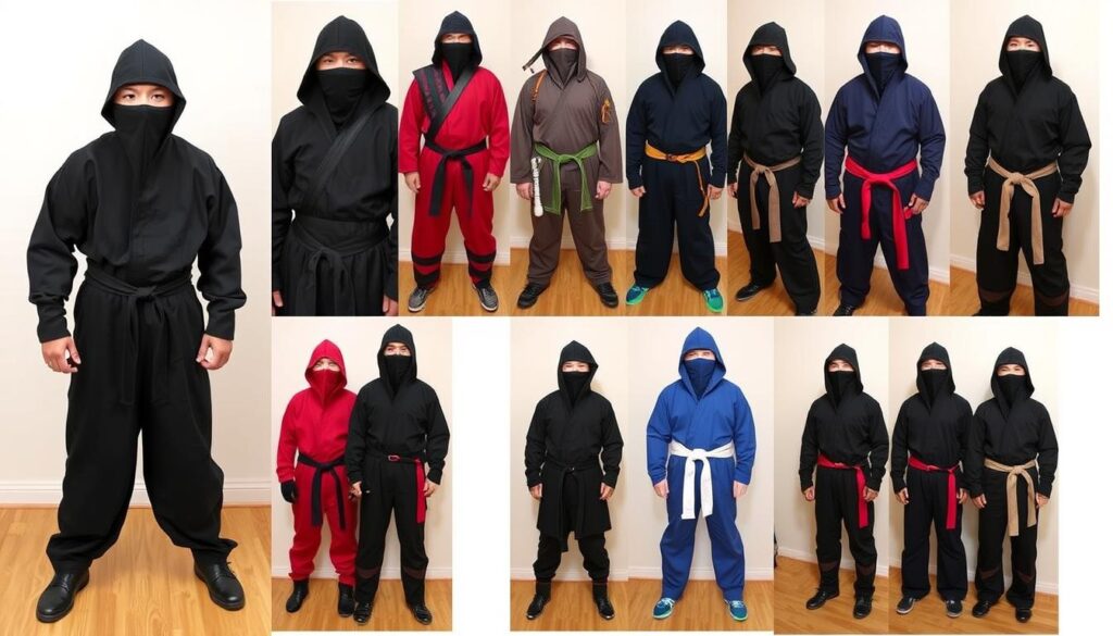 Różne wersje strojów ninja wykonanych domowymi sposobami - od najprostszych po bardziej zaawansowane