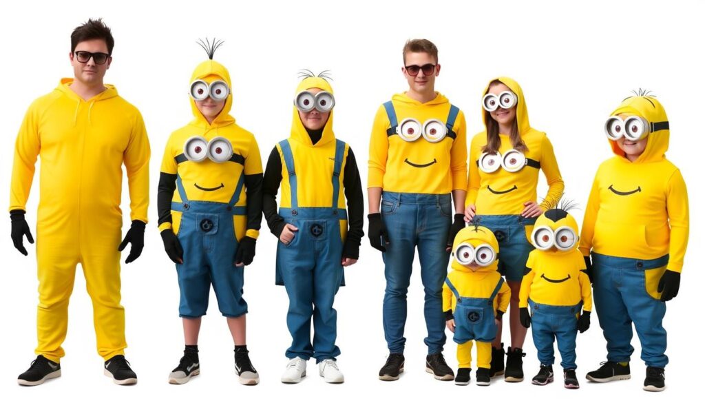Różne wersje stroju minionka dla dzieci i dorosłych