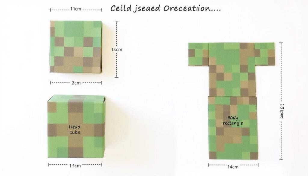 Schemat pomiarów głowy i tułowia do kostiumu Minecraft z kartonu