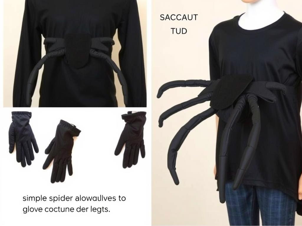 Strój pająka wykonany z wykorzystaniem czarnych rękawiczek jako nogi