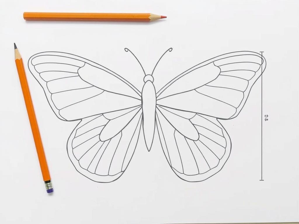 Szablon skrzydeł motyla narysowany na papierze z zaznaczonymi wymiarami