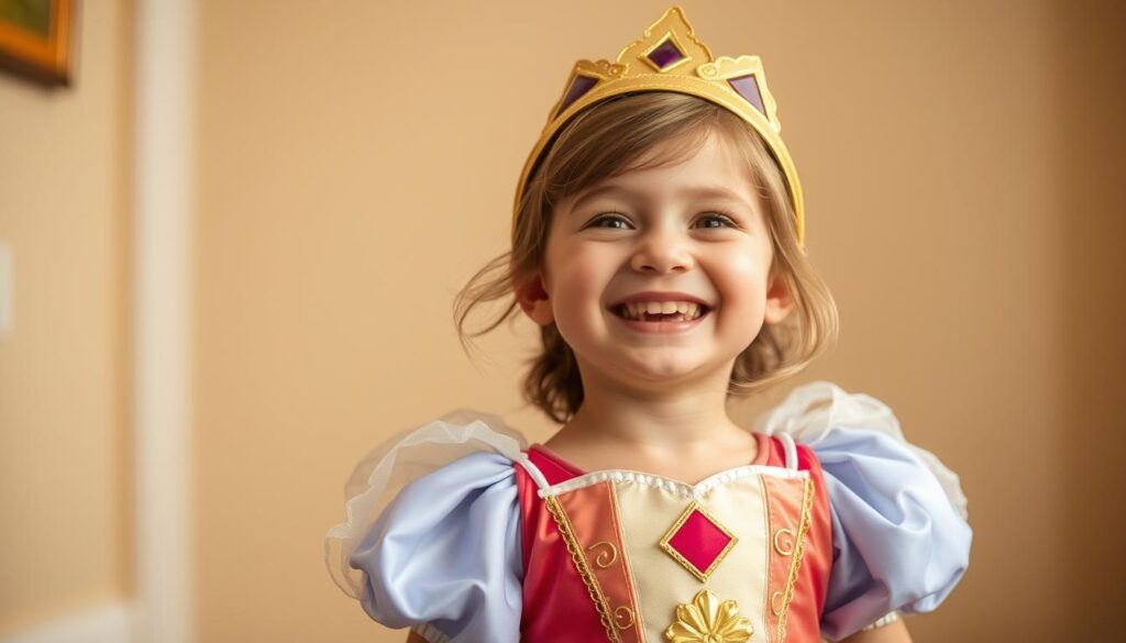 Szczęśliwe dziecko w samodzielnie wykonanym stroju postaci z bajki