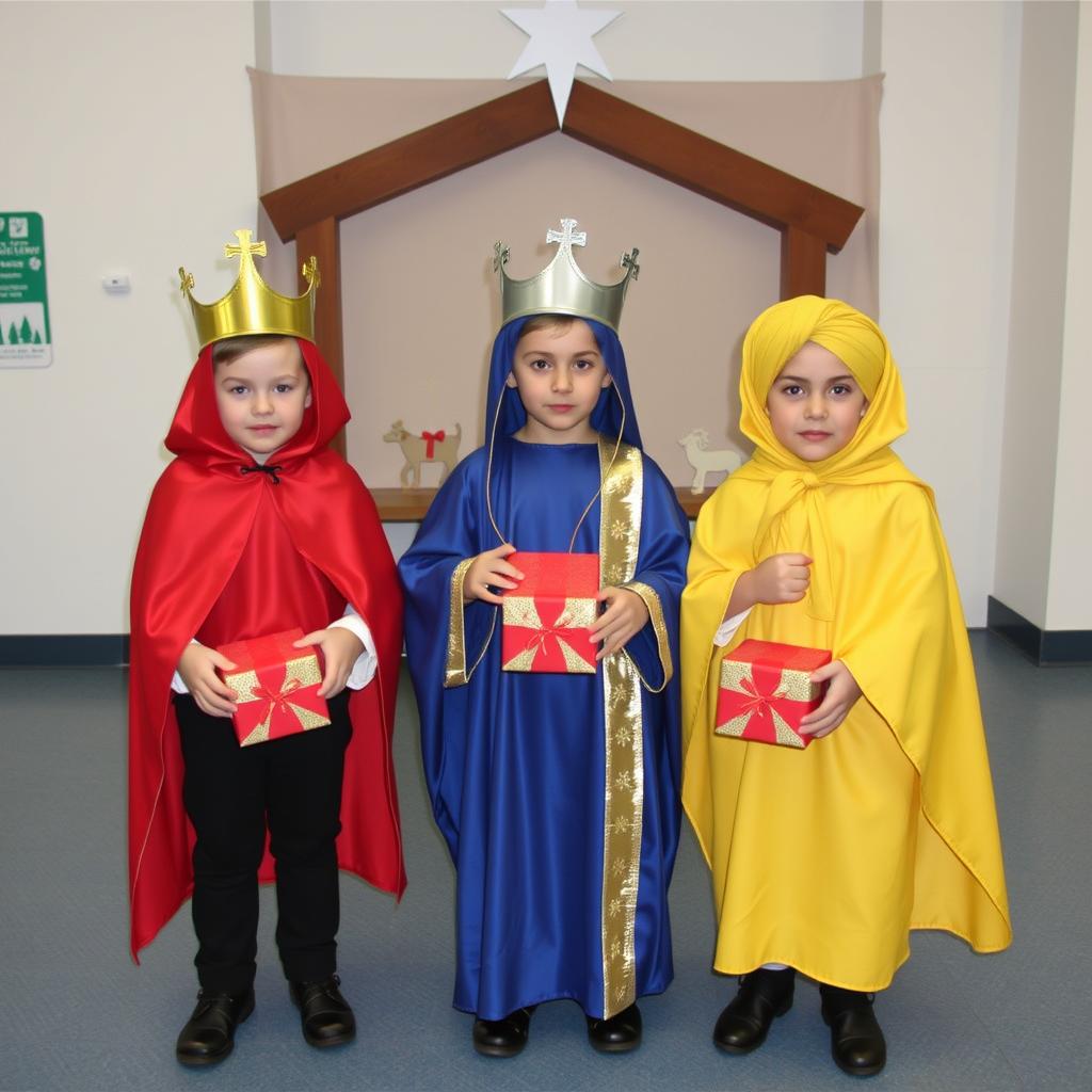 Trzej królowie w tradycyjnych strojach na jasełkach