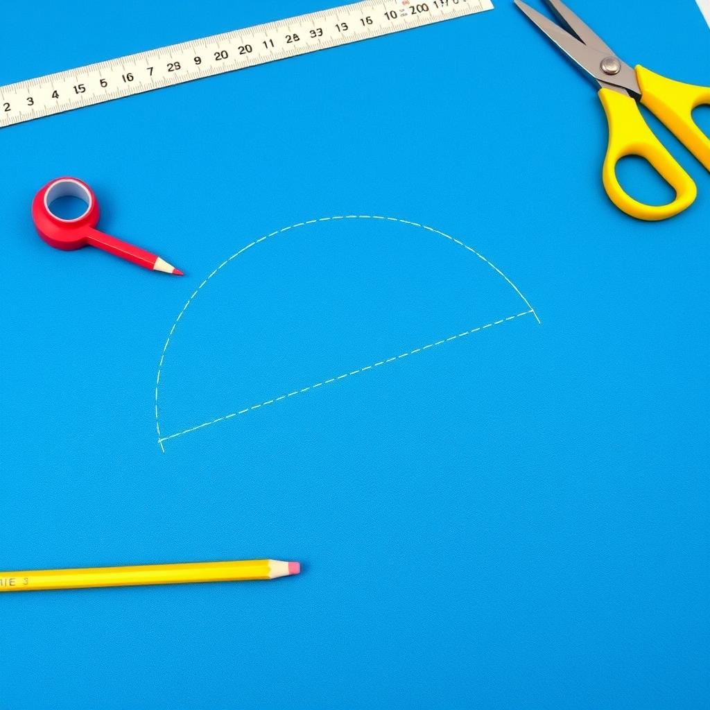 Wykrój czapki smerfa na niebieskim materiale - jak zrobić czapkę smerfa z półkola materiału