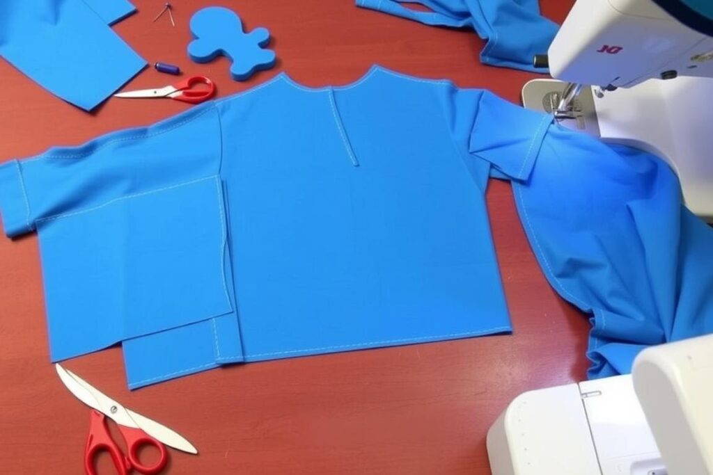 Wykrój i szycie niebieskiej bluzy do stroju smerfa - strój smerfa DIY krok po kroku