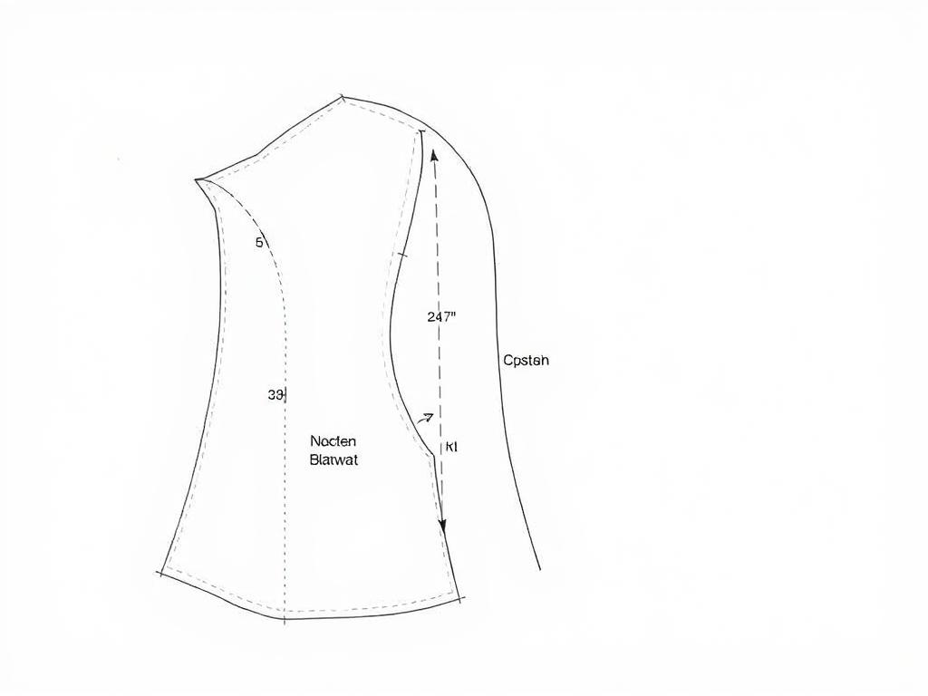 Wykrój kaptura średniowiecznego z zaznaczonymi szwami