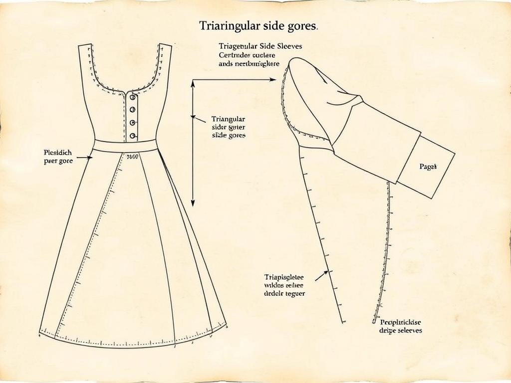 Wykrój sukni średniowiecznej damskiej z klinami