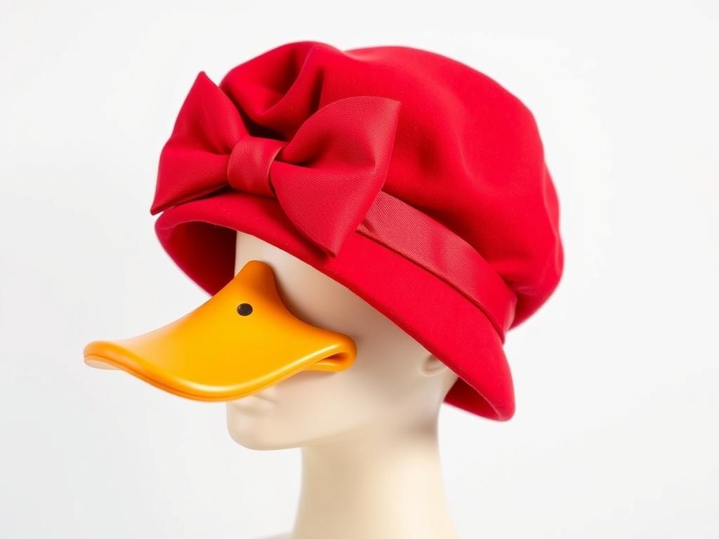 Czerwony kapelusz z kokardą do stroju kaczki dziwaczki