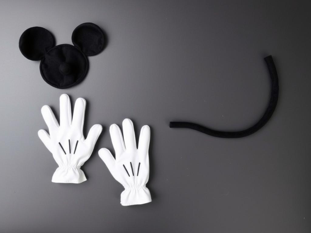 Dodatki do stroju myszki miki: białe rękawiczki, ogon i makijaż Dodatki do stroju myszki miki: białe rękawiczki, ogon i makijaż