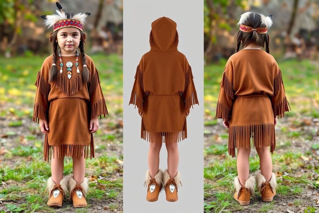 Dziewczynka w pełnym stroju indianki z wszystkimi elementami