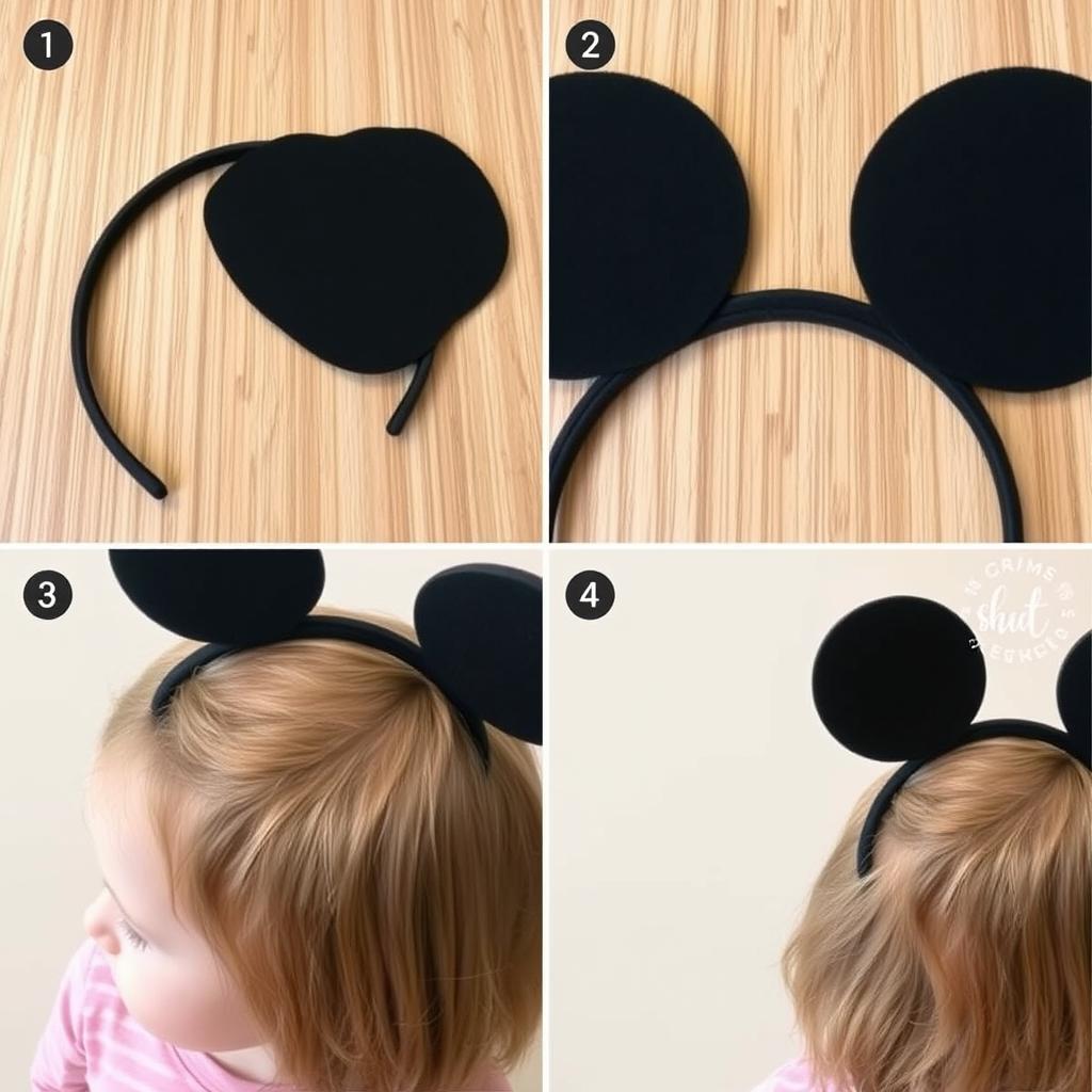Gotowa opaska z uszami myszki miki na głowie dziecka Gotowa opaska z uszami myszki miki na głowie dziecka